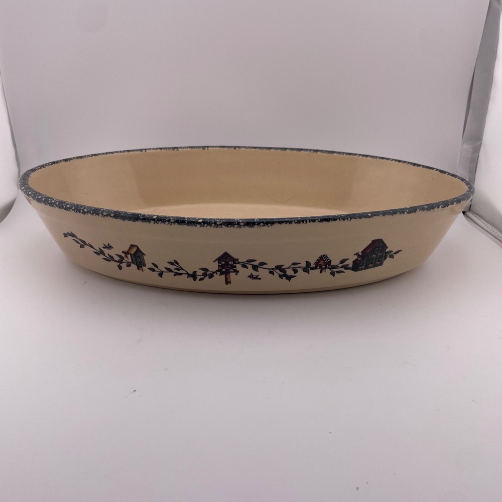 Home & Garden‎ Party Ltd 2003 Birdhouse Stoneware Oval Baker Dish Cream 13 Inch